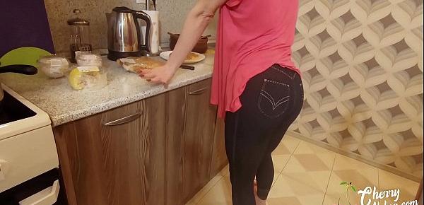  Big Ass MILF Blowjob Big Cock, Anal Sex and Cum Eating in the Kitchen
